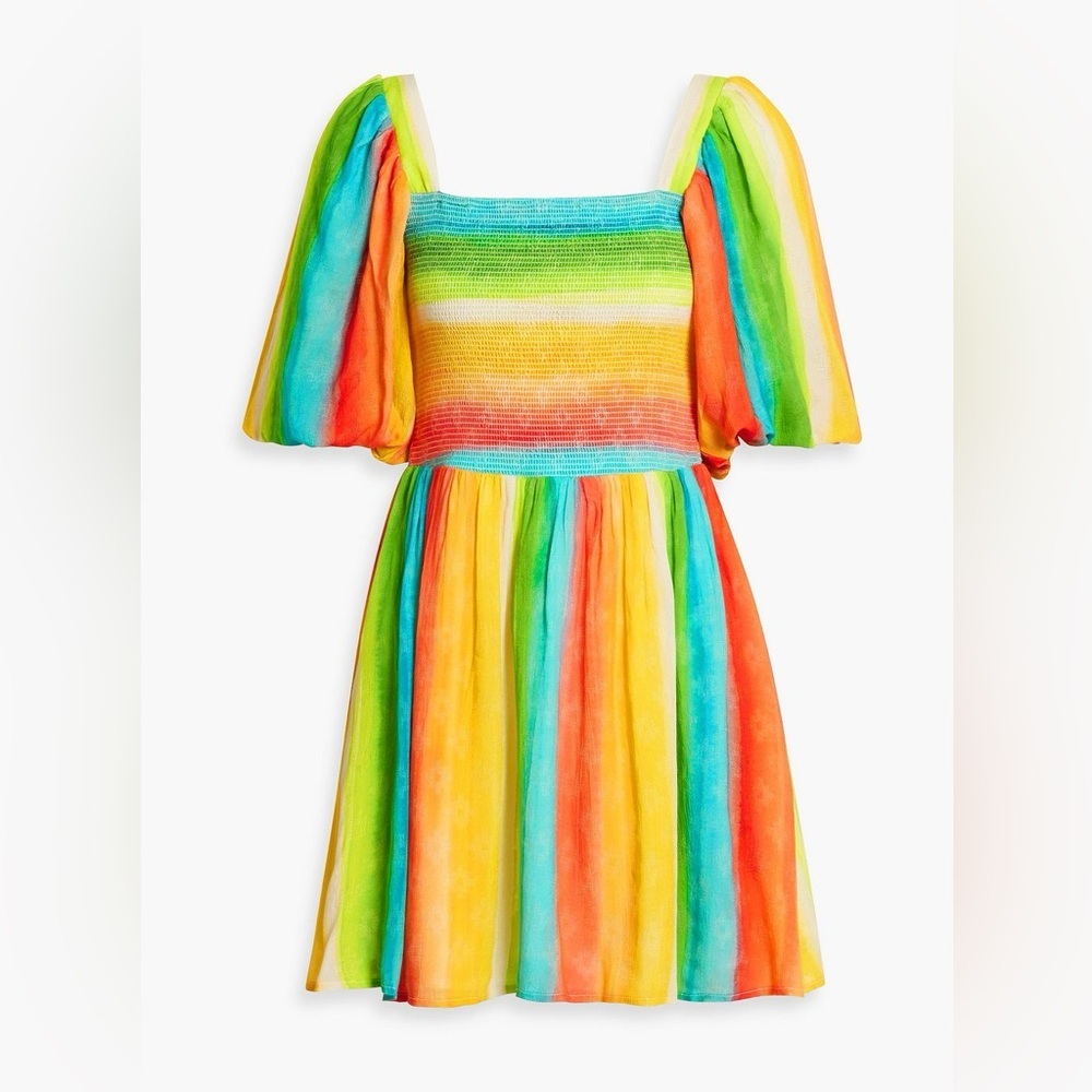 NEW AMUR Campbell Smocked Dress in Muted Italian Rainbow Colorful Size 2